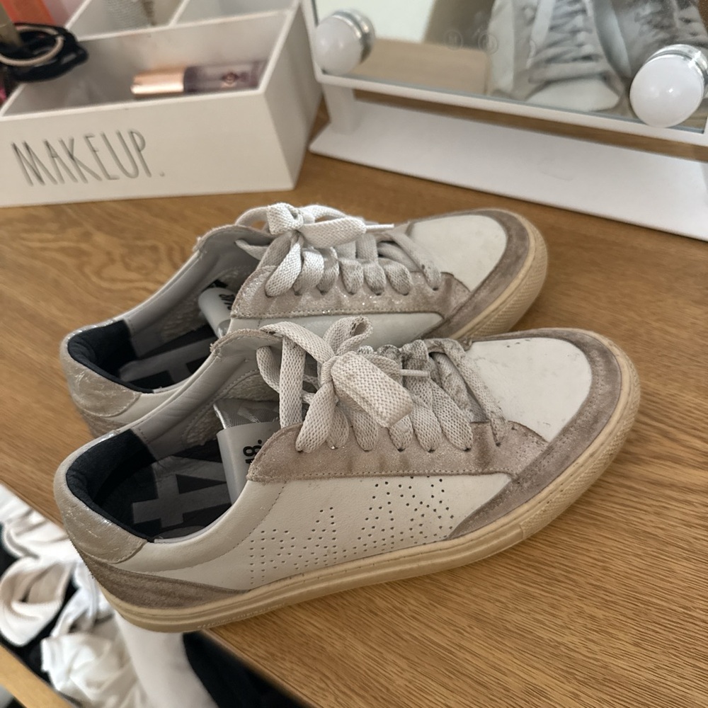 White and Beige Sneakers